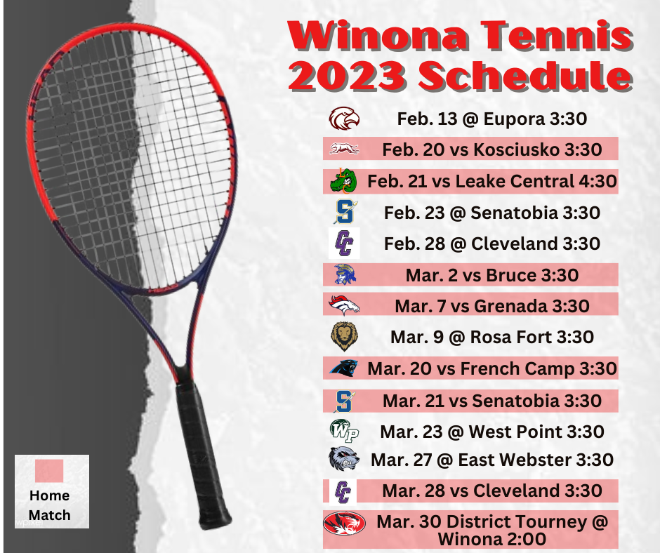 2023 WHS Tennis Schedule WinonaMontgomery Consolidated School District