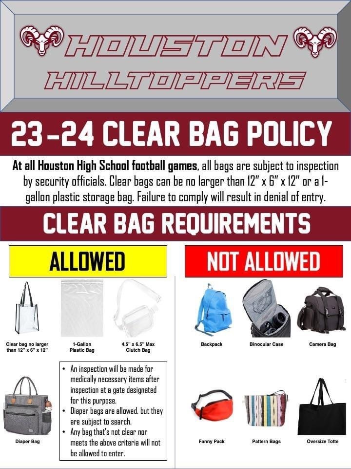 Clear Bag Policy at Houston for Junior High Game Tonight