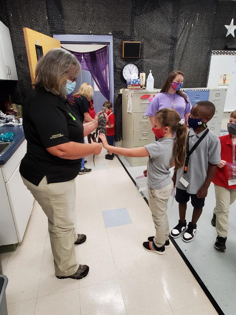Classes in the Kindergarten Building and students who were chosen as Students of the Month for August, got to enjoy a program from Mississippi 's Museum of Natural Science. It was a great day at WES!